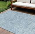 10' X 14' Sky Blue And Denim Blue Floral Washable Indoor Outdoor Area Rug