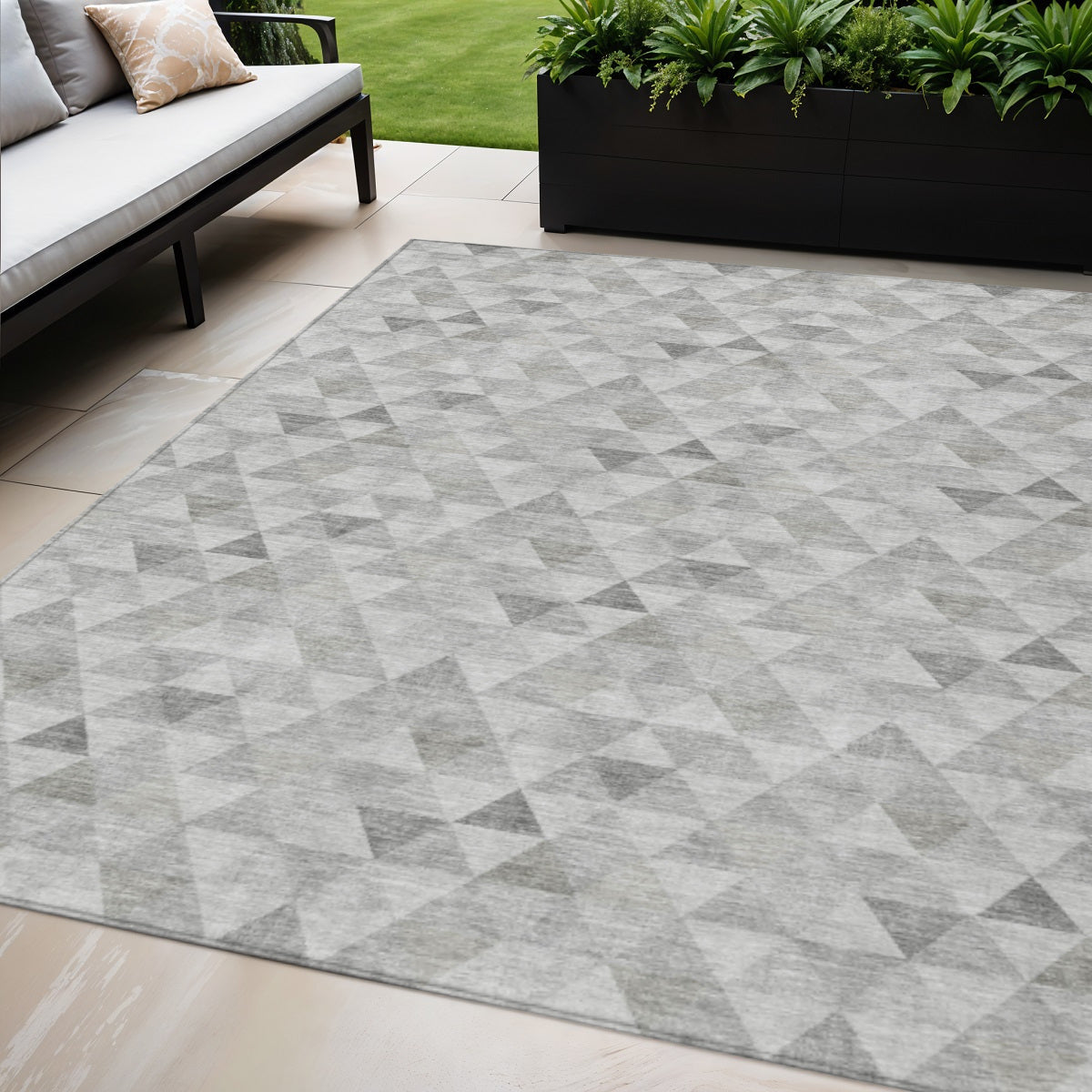 5' X 8' Silver Beige And Taupe Geometric Washable Indoor Outdoor Area Rug