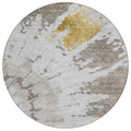 8' Taupe Khaki And Ivory Round Abstract Washable Indoor Outdoor Area Rug
