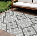 8' X 10' Gray Charcoal And Ivory Geometric Washable Indoor Outdoor Area Rug