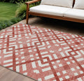 8' X 10' Red And Ivory Geometric Washable Indoor Outdoor Area Rug