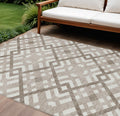 10' X 14' Taupe Brown And Ivory Geometric Washable Indoor Outdoor Area Rug