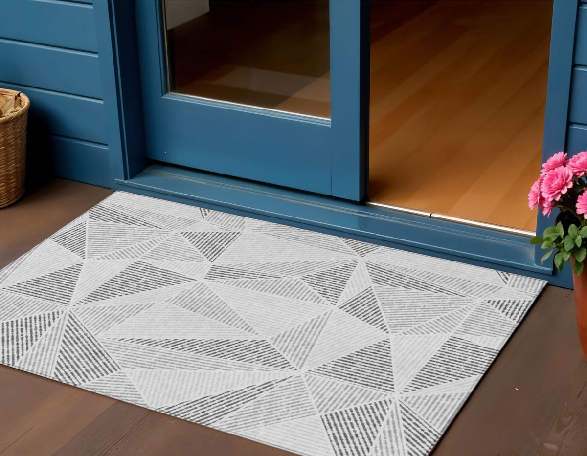3' X 5' Gray Charcoal And Silver Geometric Washable Indoor Outdoor Area Rug