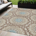 5' X 8' Khaki Brown And Taupe Floral Medallion Washable Indoor Outdoor Area Rug