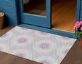 3' X 5' Lilac Purple And Ivory Floral Medallion Washable Indoor Outdoor Area Rug