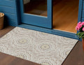 3' X 5' Taupe Khaki And Ivory Floral Medallion Washable Indoor Outdoor Area Rug