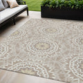 5' X 8' Taupe Khaki And Ivory Floral Medallion Washable Indoor Outdoor Area Rug