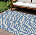 9' X 12' Blue And Ivory Geometric Washable Indoor Outdoor Area Rug