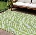 10' X 14' Lime Green And Ivory Geometric Washable Indoor Outdoor Area Rug