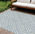 10' X 14' Sky Blue And Ivory Geometric Washable Indoor Outdoor Area Rug