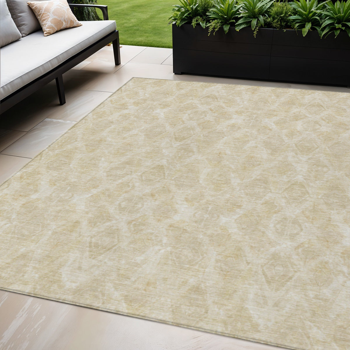 5' X 8' Beige Taupe And Tan Geometric Washable Indoor Outdoor Area Rug