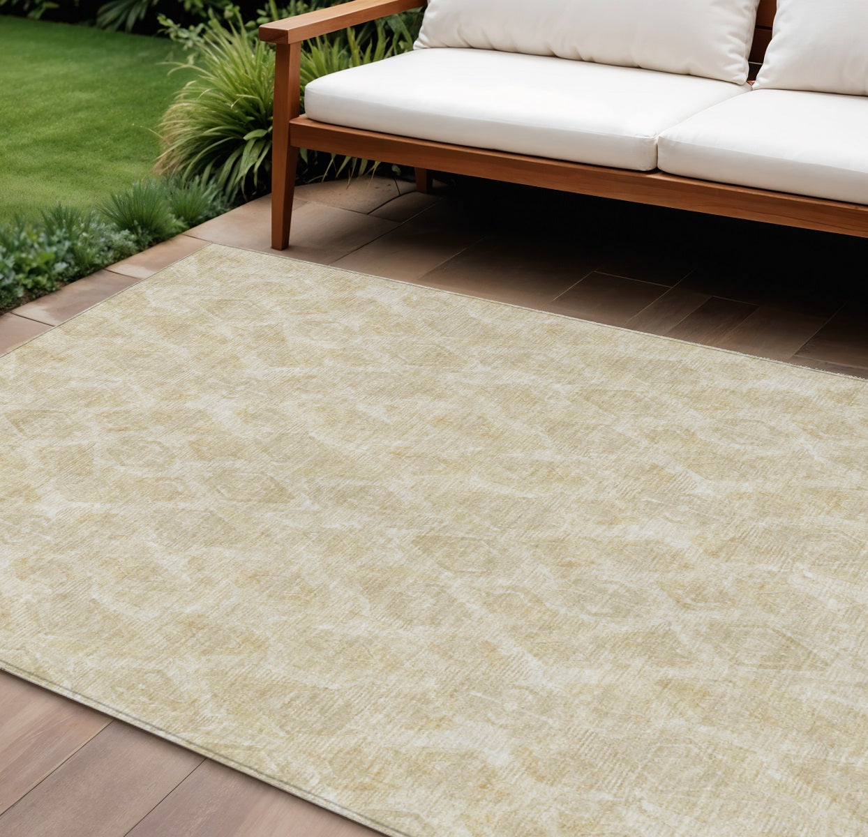 9' X 12' Beige Taupe And Tan Geometric Washable Indoor Outdoor Area Rug