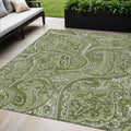 5' X 8' Artichoke Green And Olive Green Paisley Washable Indoor Outdoor Area Rug