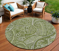 8' Artichoke Green And Olive Green Round Paisley Washable Indoor Outdoor Area Rug