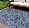 3' X 5' Navy Blue And Sky Blue Paisley Washable Indoor Outdoor Area Rug