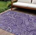 8' X 10' Purple Lavender And Silver Paisley Washable Indoor Outdoor Area Rug