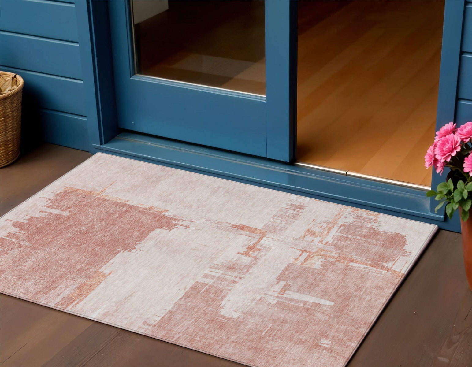 3' X 5' Blush Mauve And Ivory Abstract Washable Indoor Outdoor Area Rug