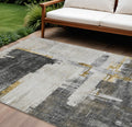 10' X 14' Gray And Tan Abstract Washable Indoor Outdoor Area Rug