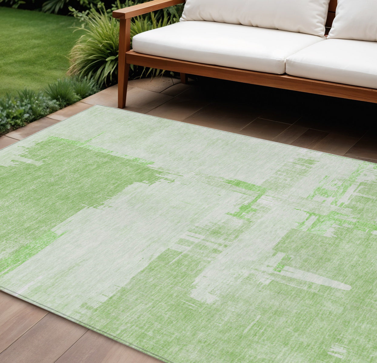 9' X 12' Green And Mint Green Abstract Washable Indoor Outdoor Area Rug