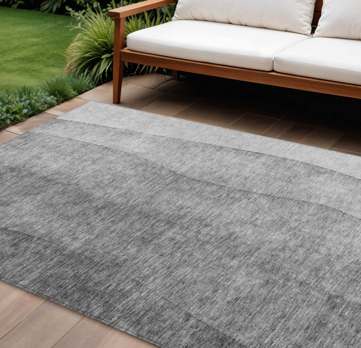 9' X 12' Gray Silver And Charcoal Ombre Washable Indoor Outdoor Area Rug