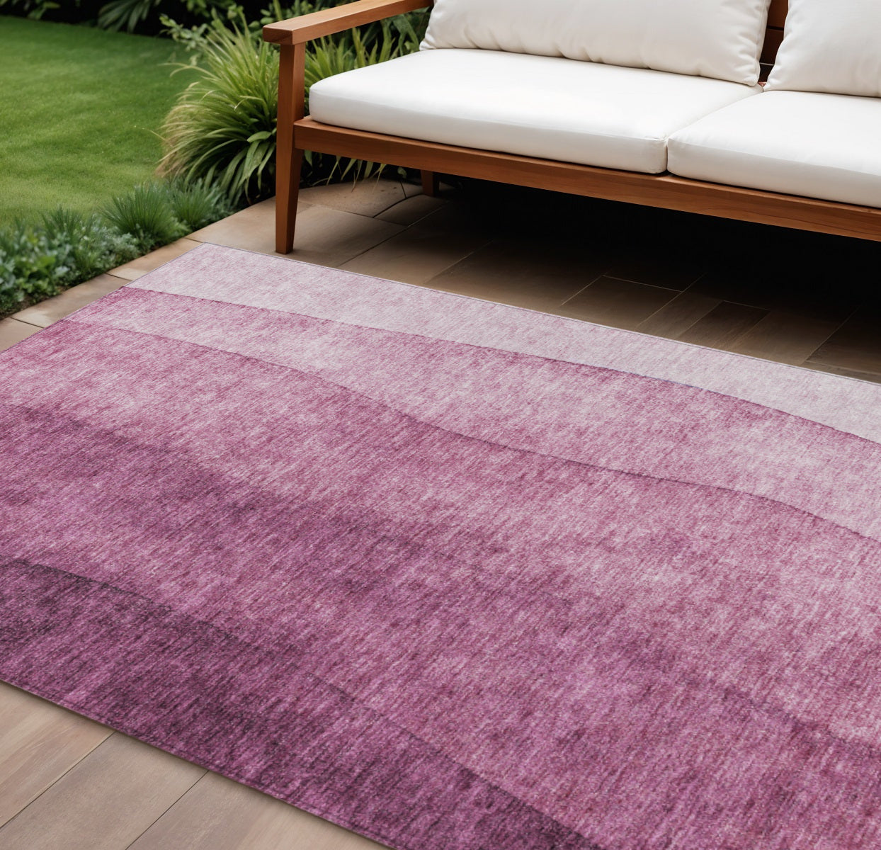 9' X 12' Merlot Blush And Pink Ombre Washable Indoor Outdoor Area Rug