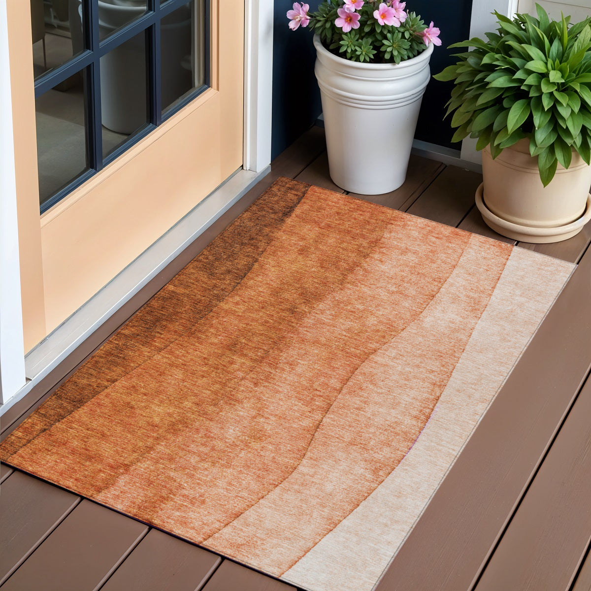 3' X 5' Orange And Copper Ombre Washable Indoor Outdoor Area Rug