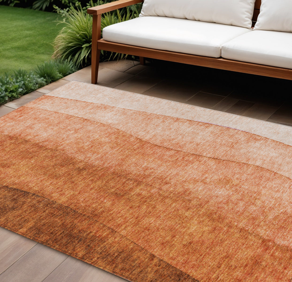 9' X 12' Orange And Copper Ombre Washable Indoor Outdoor Area Rug