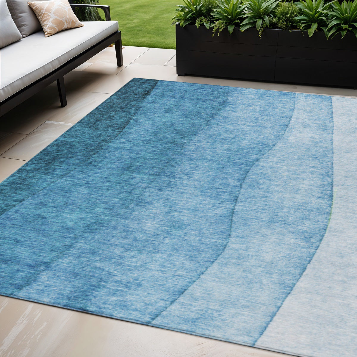5' X 8' Teal Blue Aqua And Turquoise Ombre Washable Indoor Outdoor Area Rug