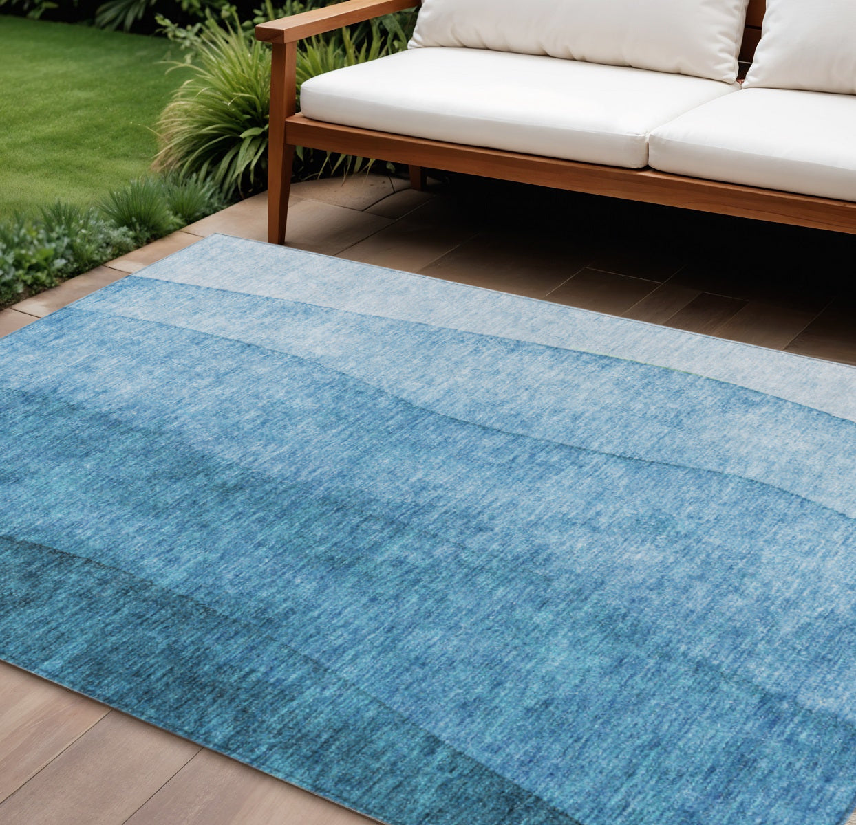 9' X 12' Teal Blue Aqua And Turquoise Ombre Washable Indoor Outdoor Area Rug