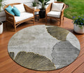 8' Gray Charcoal And Silver Round Floral Washable Indoor Outdoor Area Rug