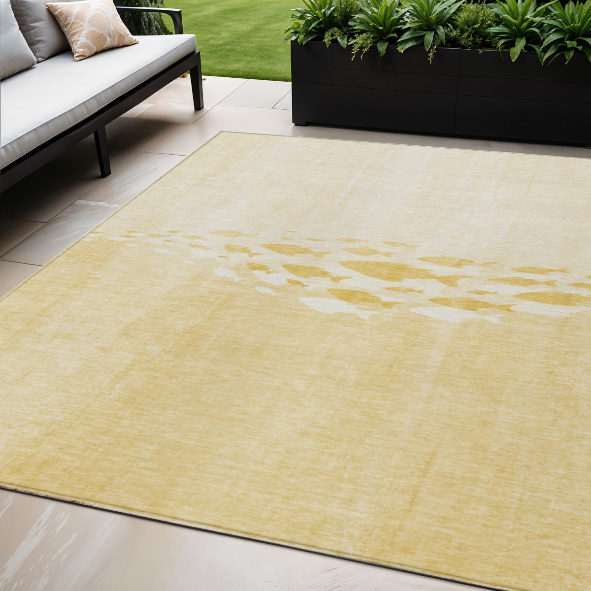 5' X 8' Gold Yellow And Wheat Nautical Washable Indoor Outdoor Area Rug