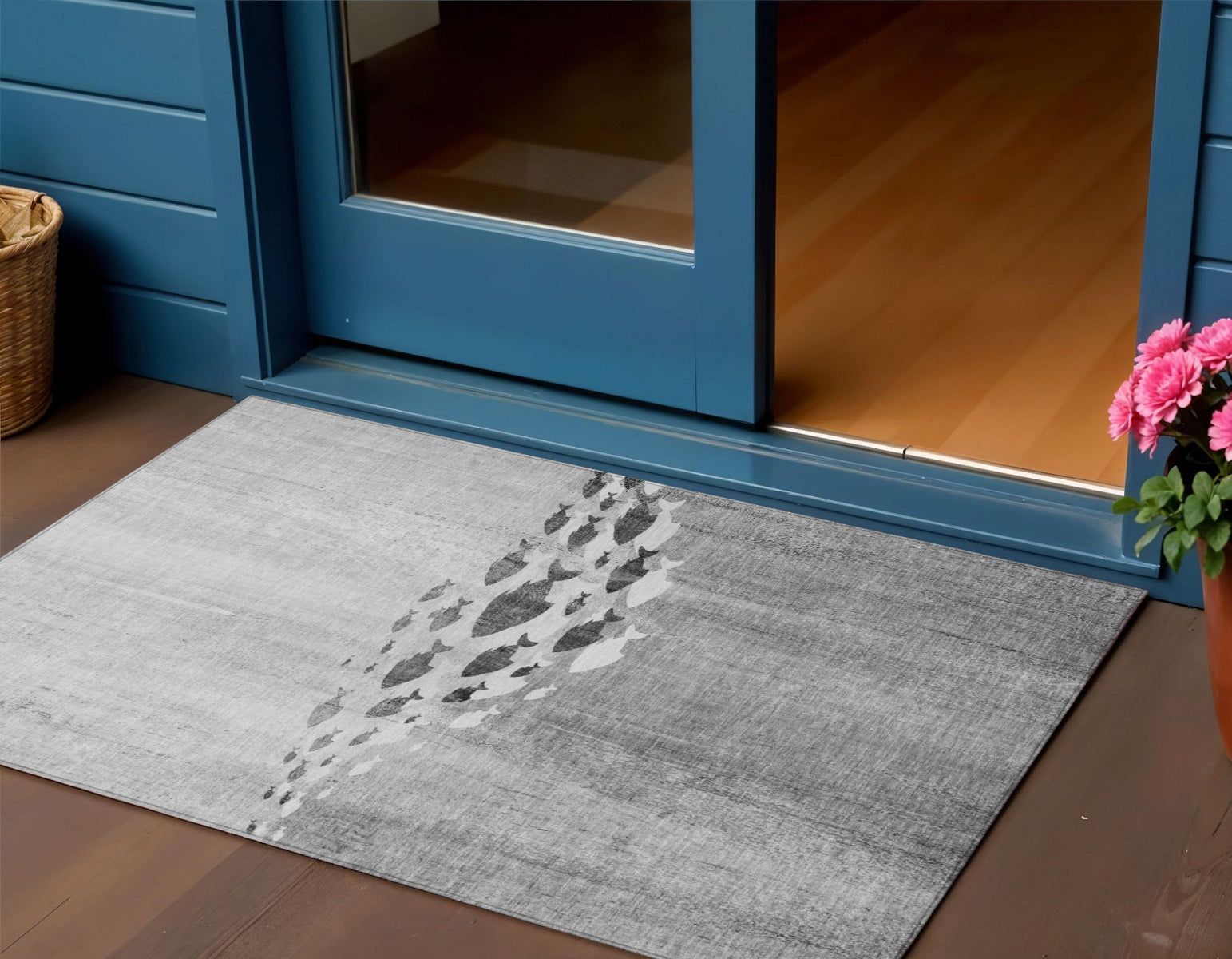 3' X 5' Gray Silver And Charcoal Nautical Washable Indoor Outdoor Area Rug