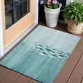 3' X 5' Teal Blue Aqua And Ivory Nautical Washable Indoor Outdoor Area Rug