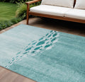 9' X 12' Teal Blue Aqua And Ivory Nautical Washable Indoor Outdoor Area Rug