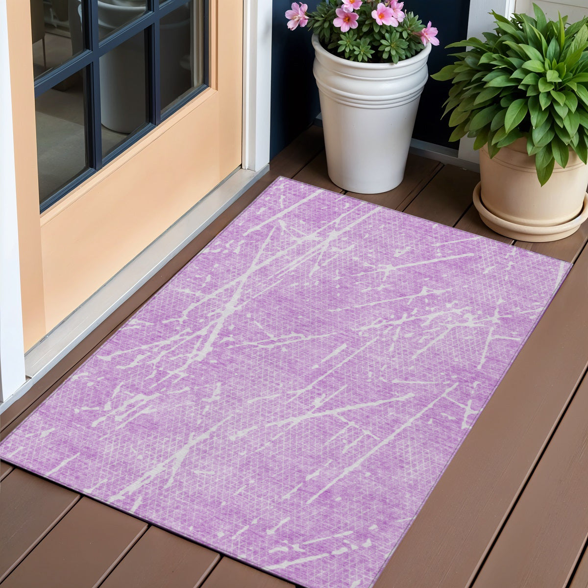 3' X 5' Lilac And Ivory Abstract Washable Indoor Outdoor Area Rug
