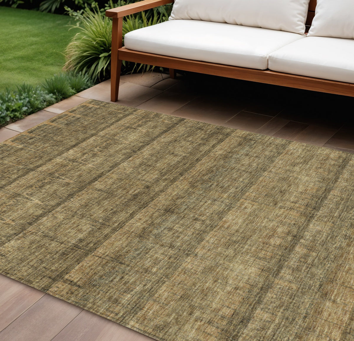 10' X 14' Brown Beige And Chocolate Striped Washable Indoor Outdoor Area Rug