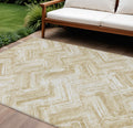 9' X 12' Beige Tan And Ivory Geometric Washable Indoor Outdoor Area Rug