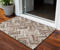 3' X 5' Brown Taupe And Tan Geometric Washable Indoor Outdoor Area Rug