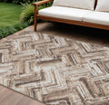 9' X 12' Brown Taupe And Tan Geometric Washable Indoor Outdoor Area Rug