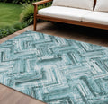 10' X 14' Teal Blue Aqua And Ivory Geometric Washable Indoor Outdoor Area Rug