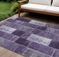 9' X 12' Purple Eggplant And Lavender Patchwork Washable Indoor Outdoor Area Rug
