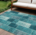 10' X 14' Teal Blue Aqua And Turquoise Patchwork Washable Indoor Outdoor Area Rug