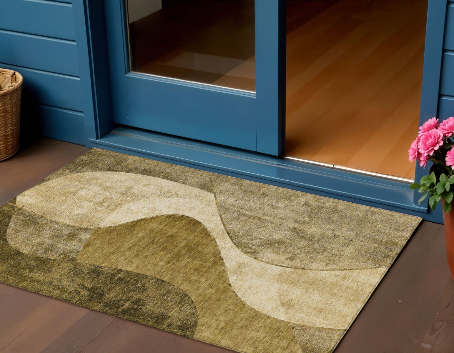 3' X 5' Brown Beige And Ivory Abstract Washable Indoor Outdoor Area Rug
