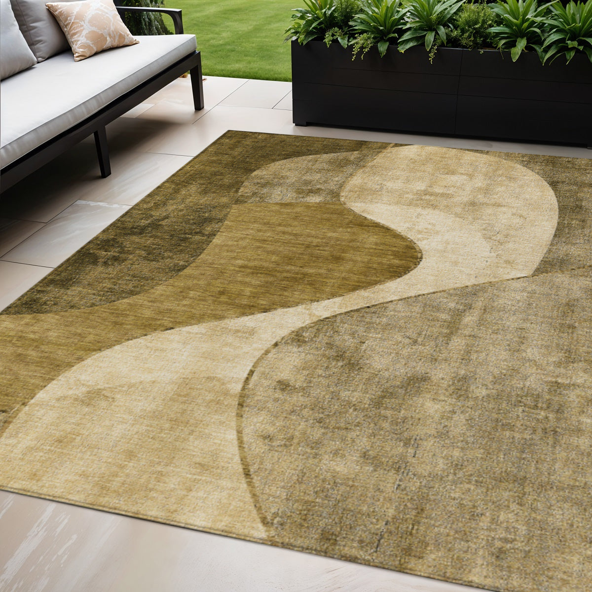 5' X 8' Brown Beige And Ivory Abstract Washable Indoor Outdoor Area Rug
