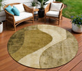 8' Brown Beige And Ivory Round Abstract Washable Indoor Outdoor Area Rug