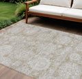 9' X 12' Beige Tan And Gray Floral Washable Indoor Outdoor Area Rug