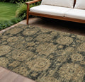 9' X 12' Charcoal Gold And Tan Floral Washable Indoor Outdoor Area Rug
