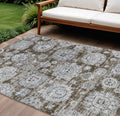 9' X 12' Chocolate And Blue Floral Washable Indoor Outdoor Area Rug