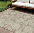 10' X 14' Brown Tan And Beige Floral Washable Indoor Outdoor Area Rug