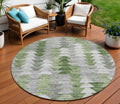 8' Green And Fern Green Round Geometric Washable Indoor Outdoor Area Rug